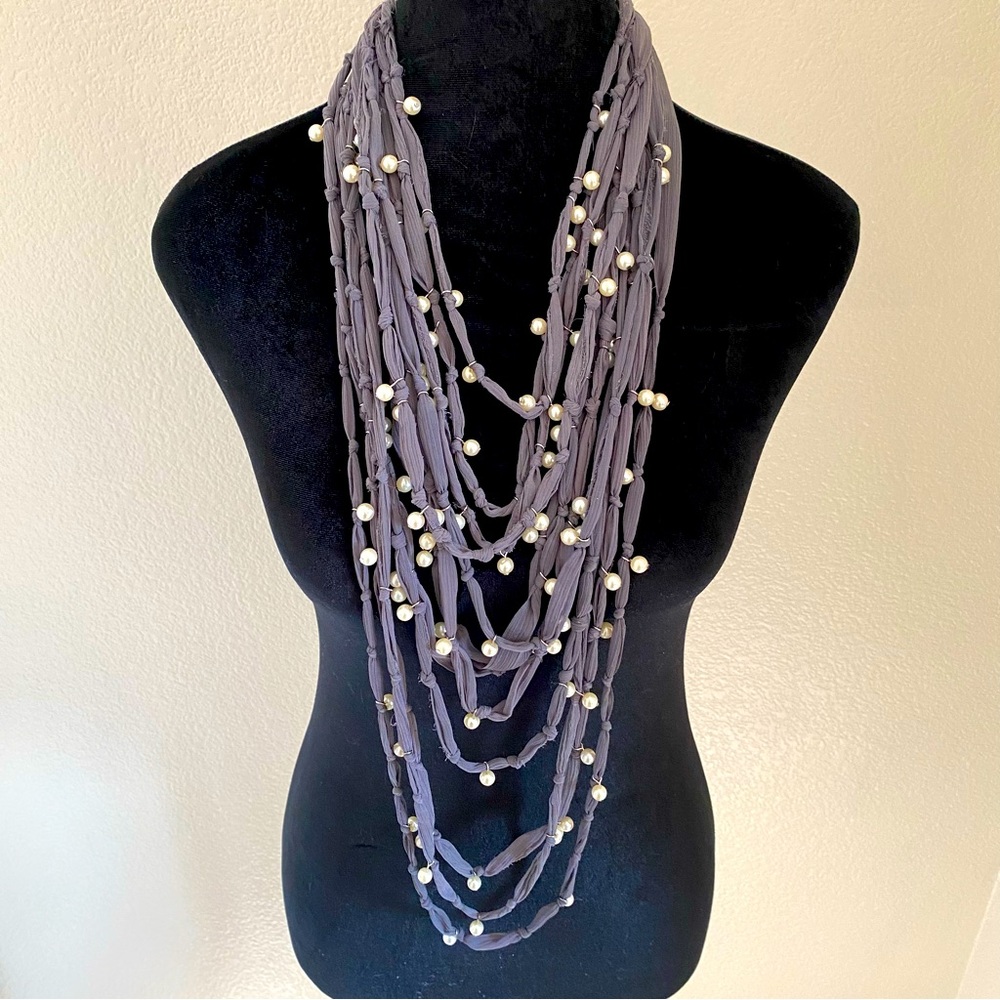 Drape Necklace with Pearls, Gray, 24 inches
